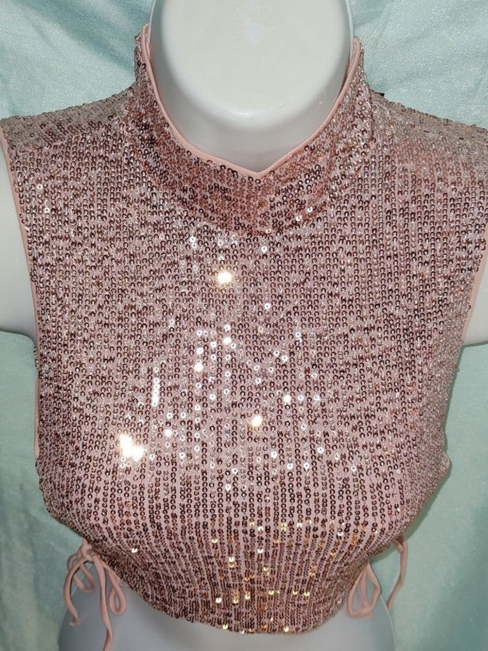Fashion Nova Rose Sequin Mock-Neck Crop Top - Picture 3 of 5